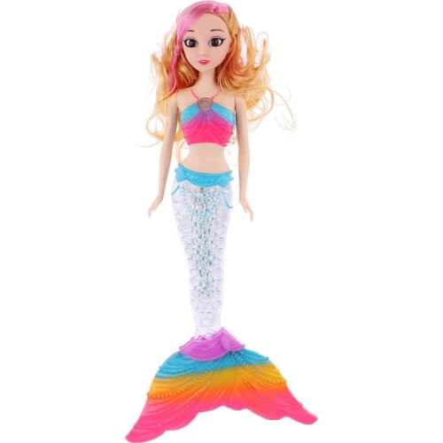Beautiful Mermaid Princess Doll With Glimmer LED Rainbow Light Tail And Curly Hair Wig Girls Model Toy For