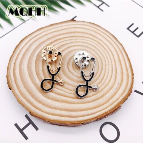 Creative Cartoon Medical Device Brooch Stethoscope Gold Silver Alloy Badge Denim Shirt Bag Pin Accessories Woman Punk Jewelry