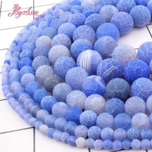 Natural Skyblue Agates Frost Matte Cracked Round Loose Beads 6/8/10MM Stone Beads For DIY Necklace Bracelets Jewelry Making 15"