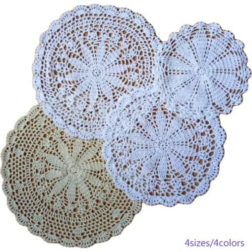 Luxury lace cotton table place mat cloth crochet round placemat tea coffee pad dining coaster cup mug Christmas doily kitchen