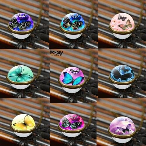 SONGDA Multicolor Bright Butterfly Glass Pendant Beads Necklace Punk Style Retro Chain On The Neck Halloween Women Jewelry 2020