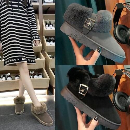 Fashion Snow Boots The New Women Boots Winter Flock Ankle Slip-On Round Toe Flat with Solid Plush Buckle Thicken High Quality