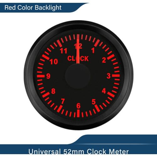 New 52mm 2" Clock Meter Gauge 12-hour Format With Red Backlight(Customized) 12V/24V For Boat Car