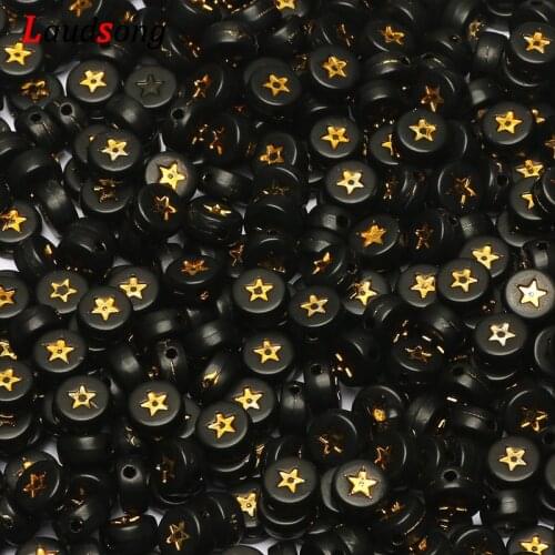 Wholesale 4*7mm Black Gold Star Acrylic Letter Beads Round Spacer Alphabet Beads For Diy Jewelry Making Bracelet Supplies