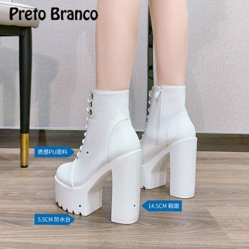 PRETO BRANCO Fashion Shoes Winter Thick-heeled Short Boots Thick-soled Performance White Super High-heel Stage Womens Boots ZYW