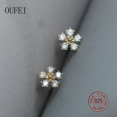 925 Sterling Silver Small Flower Stud Earring Plating 14k Gold Crystal Simple Earrings For Women Summer Beach Casual Jewelry