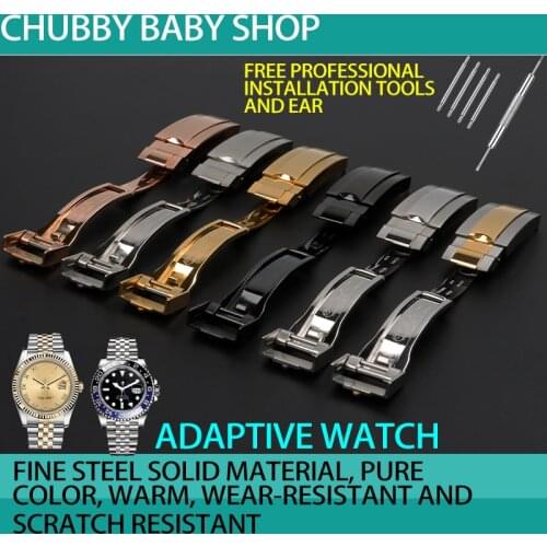 9mm Stainless steel folding buckle glide lock Fit for role submariner Oysterflex Daytona GMT watch band strap Deployment clasp