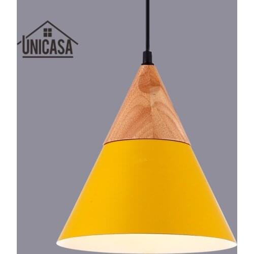 Modern Wood Pendant Lights Industrial Yellow Aluminum Mini LED Lighting Kitchen Island Office Hotel Antique Pendant Ceiling Lamp