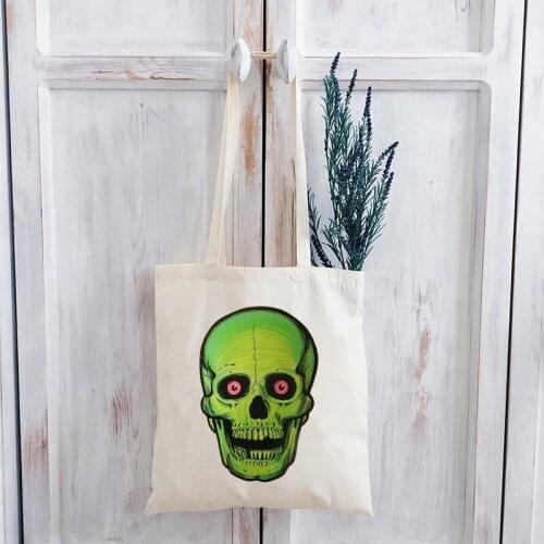 Halloween Skull Shopping Bag Women Aesthetic Skull Gothic Canvas Bag Halloween Women Vintage Reusable Cute Bag Print
