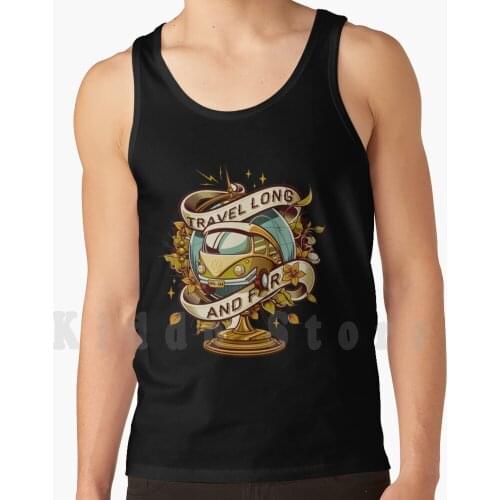 Travel Far tank tops vest 100% Cotton Travel Long Far Combi Gold Yellow Quest Journey Globe Road