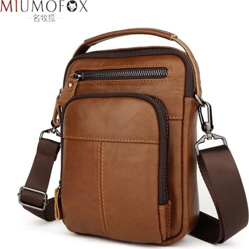 Vintage Genuine Leather Shoulder Bag Men Crossbody Bags Small Over-the-shoulder Messenger Bags Luxury Male Travel Waist Pack Bag