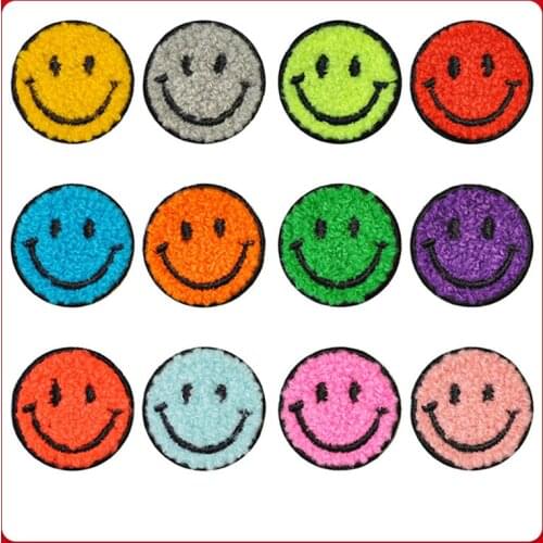 High Quality 1Pcs Teddy Plush Cute Smiley Face Patch Sticker Iron On Jeans Jackets Stripes Patches Garment Badges Decorations