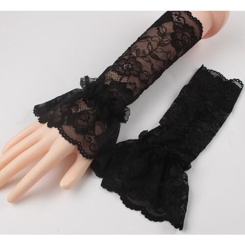 Women Lady Elastic Sleeve Driving Gloves Covered Arm Sleeves Organ Pleated Lace Hollow Hook Gloves Long Short Fingerless Gloves