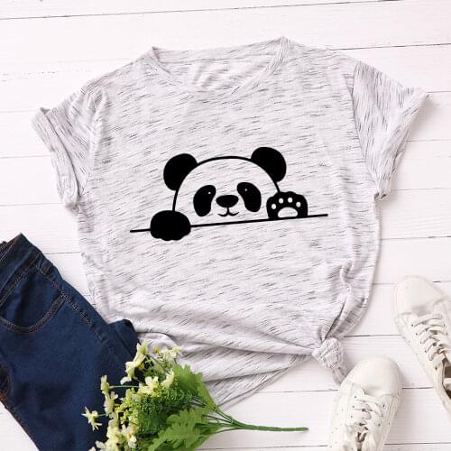Women Short Sleeve Cotton T-Shirts Graphic Tees Summer Tee Tops for Female Casual Oversized Clothes Cute Cartoon Panda Print Top