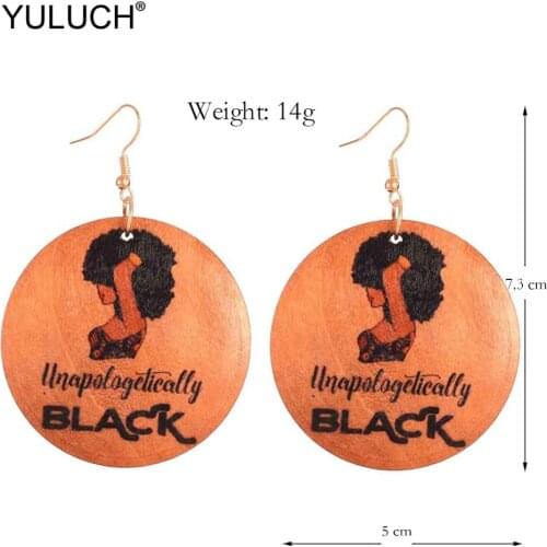 YULUCH 2019 Fashion Round Wooden Brown Printed Women Star Avatar Drop Earrings Ethnic Printing Pendant Statement Earrings Gifts