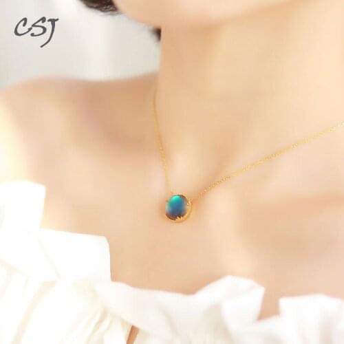 CSJ Aurora Pendant Sterling 925 Silver Halo Crystal Necklace for Woman Femme Lady Girl Party Elegant Fine Jewelry Gift 2018
