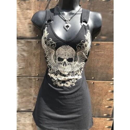 2020 summer womens skull print sleeveless vest T-shirt tops graphic t shirts flower shirt women