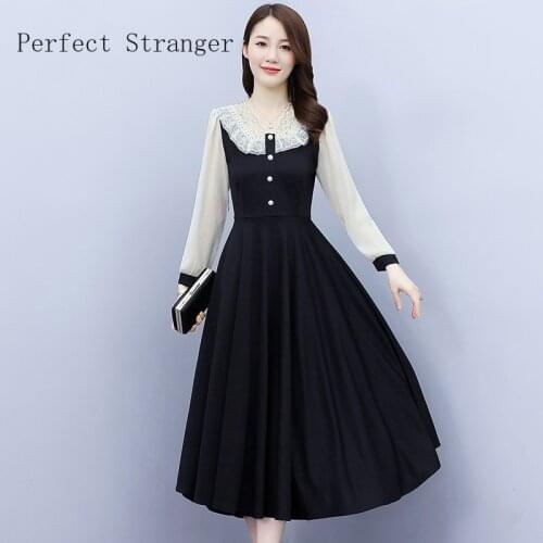 2021 Autumn New Arrival High Quality Korean Retro Peter Pan Collar Collect Waist Long Sleeve Women Long Dress