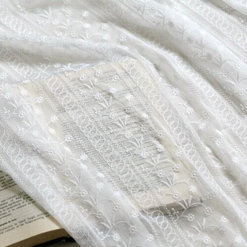 1yard Chiffon fabric silk three-dimensional embroidery mesh fabric white soft lace fabric apparel fabric handmade diy