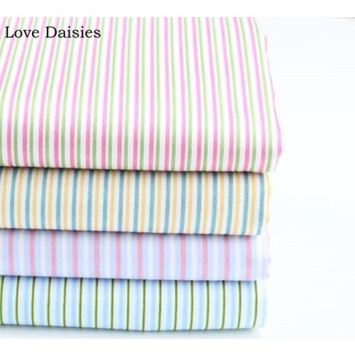 100% Cotton Twill Cloth PINK PURPLE YELLOW BLUE Slim Stripe Fabric for DIY Bedding Handwork Kids Doll Apparel Dress Patchwork