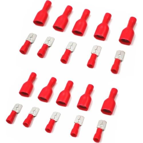 100pcs red Female Male Fasten Insulated Crimp Terminal Spade Electrical & Cable Wiring Connector FDFD1.25-250*50 MDD1.25-250*50