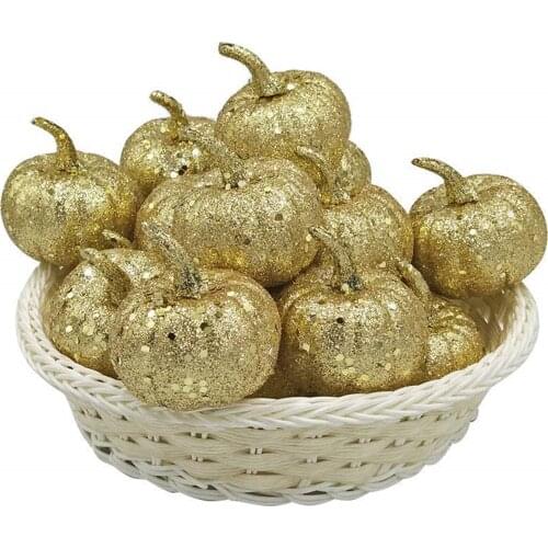 12pcs Halloween Fake Pumpkin Gold Silver Glittle Autumn Thanksgiving Day Display Supplies Halloween Decor Party