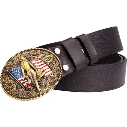 2018 new male belt Genuine Leather belt men American cowboy buckle cowskin leather belt man West cowboy belt usa Western style