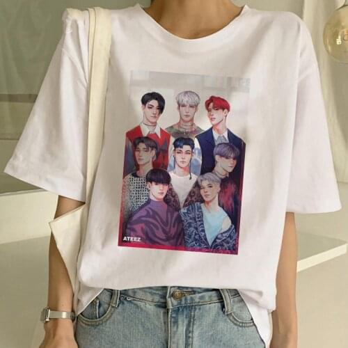2021 Popular Kpop Graphic ATEEZ Tshirts for women Harajuku Korean Style T Shirt Aesthetic Summer Woman tshirts y2k tops