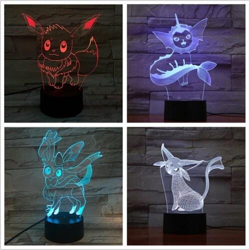 Anime Figure Pokemon 3D Lamp Eevee Figurine Flareon Glaceon Sylveon Jolteon Espeon Umbreon Figma Pocket Monster Xmas Toys Dolls