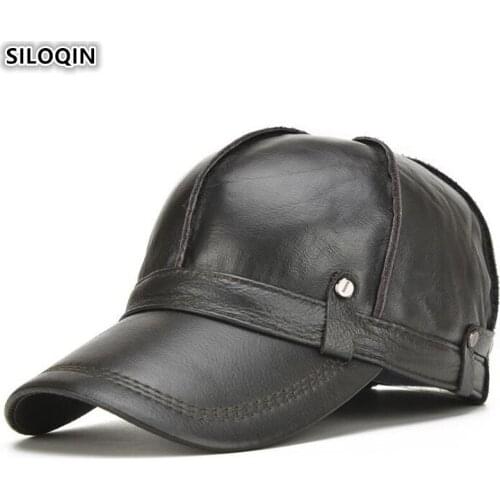 SILOQIN Snapback Hats Men Warm Leather Cap Cowhide Baseball Caps 2020 Novel Mens Genuine Leather Hat Adjustable Size Brands Cap