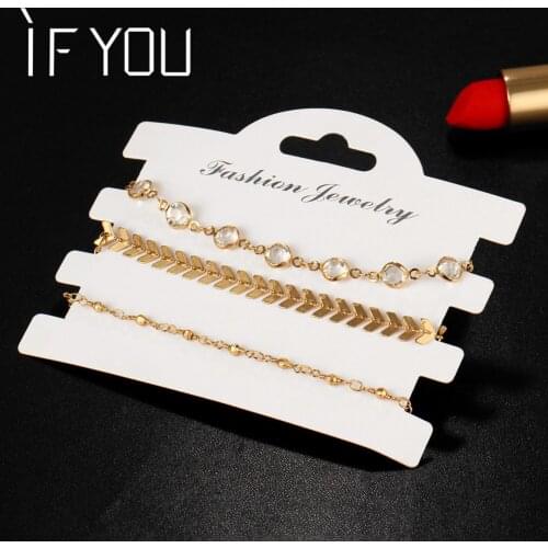 IF YOU 3PCS/Set Trendy Bracelets & Bangles For Women Ladies Adjustable Crystal Rhinestone Beads Arrow Cuff Link Chain Bracelet