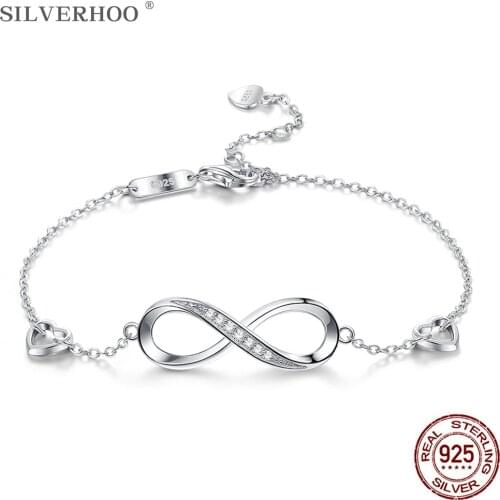 SILVERHOO 925 Sterling Silver Bracelet Infinite Love Womens Adjustable Friendship Bracelet Wedding Creative Zircon Bracelet