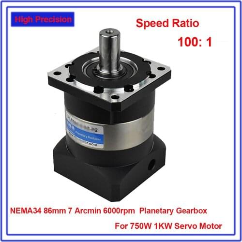 90mm Flange 100:1 Speed Ratio 100 Planetary Reducer 19MM / 12.7MM 1/2" Input Gearbox Reducer For Servo Stepper Motor