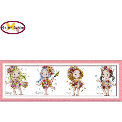 GG Flower Girl Counted or Stamped Cross Stitch 11CT14CT DIY Kits Needlework Embroidery Cartoon JS Cross Stitch Sets for Kids