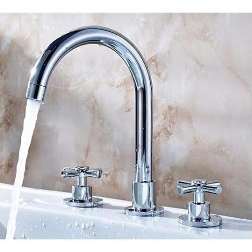 Chrome brass material bathroom hot and cold widespread three hole basin faucet,sink tap free shipping