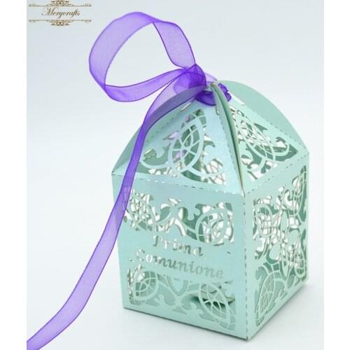 Classical Cross Pattern for Boy & Girl First Communion Custom Favor Box With Free Ribbons
