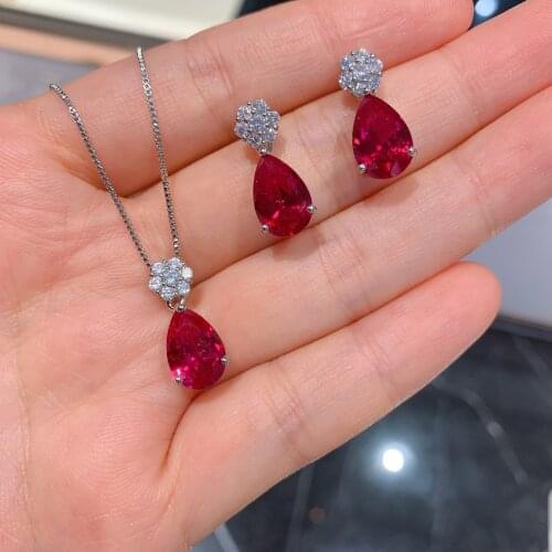 QTT Natural Pigeon Blood Red Ruby Jewelry Sets S925 Ring Pendant Necklace Earrings Set Fine Fashion Jewelry Suitable For Women