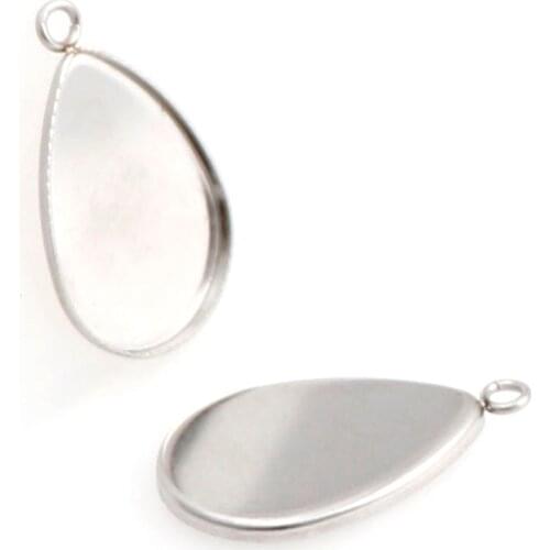 Water Drop shape Stainless Steel Pendant Cabochon Setting Bezel Jewelry Making Component Base Jewelry Making Charms Findings
