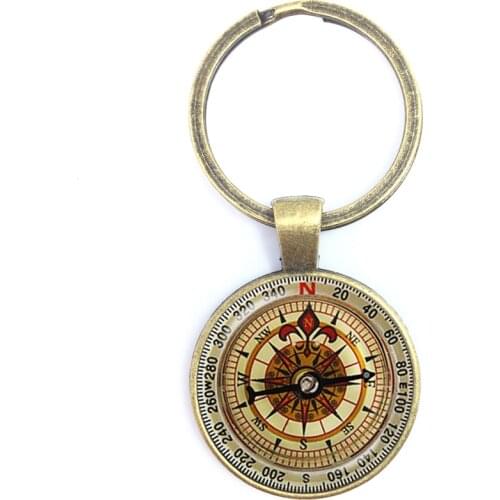 Best Friend Compass Glass Cabochon Charm Key Ring Couple Gift Husband Wife , Boyfriend Girlfriend , Anniversary Gift Keychain