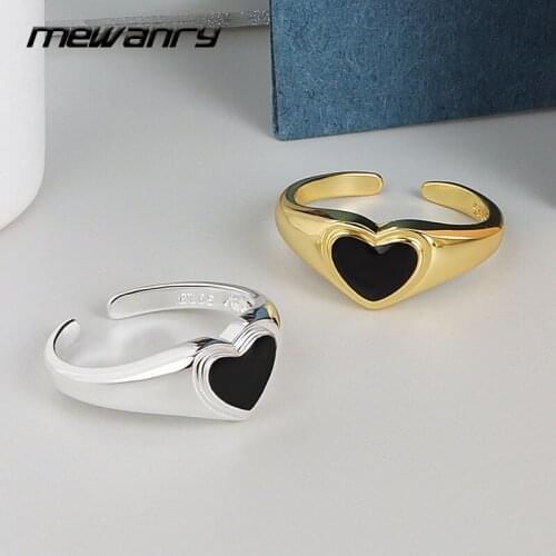 Mewanry 925 Sterling Silver Rings for Women New Fashion Vintage Punk Party Elegant Black Heart Jewelry Birthday Gifts Wholesale