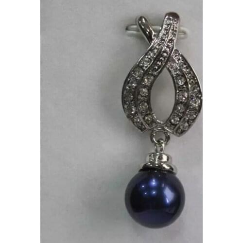 Fashionable zircon metal silver plated 12 mm deep blue shell pearl necklace pendant