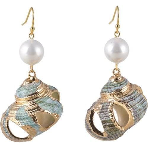 Fashion shell earrings female personality ray empty conch shell gold-plated earrings temperament fashion pearl earrings women