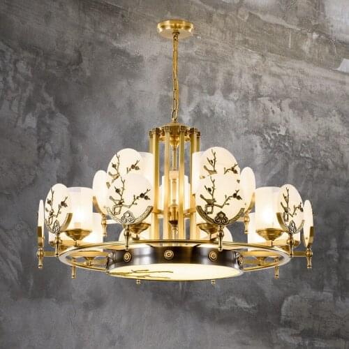 Marble chandelier new Chinese style copper villa living room Chinese style classical bedroom dining room lamp