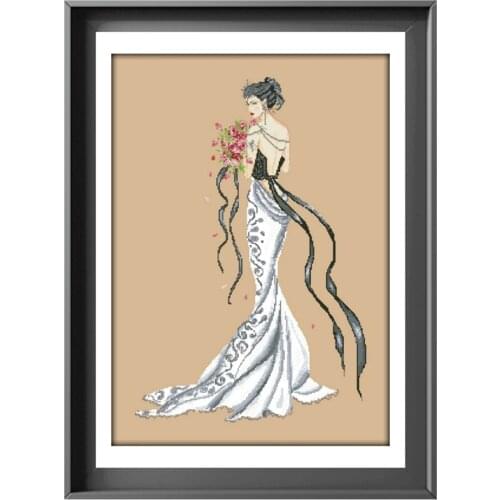 DreampatternFairy with bouquet cross embroidery kits aida fabric 18ct 14ct 11ct flaxen linen cotton thread beads stitch craft