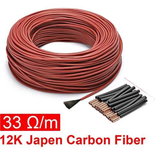 10 to 100 Meters 12K Floor Warm Heating Cable 33ohm/m Carbon Fiber Heating Wires heating wire coil