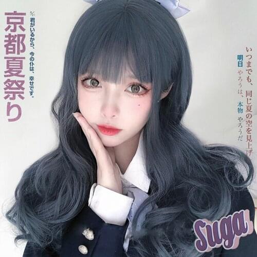 Wigs daily Lolita Long Curly Hair Japanese Big Wave Roll Jk WOMEN Costumes Cosplay Light Blue High Temperature Wire