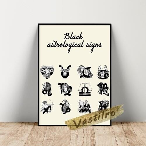 Black Astrological Signs Poster, Zodiac Horoscope Art Prints, One Set Horoscope Symbols Wall Picture, Astrology Icons Wall Art