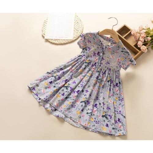 Toddler girl dresses kids girls dresses Dress cotton girls short-sleeved lapel printed dress kids dresses for girls