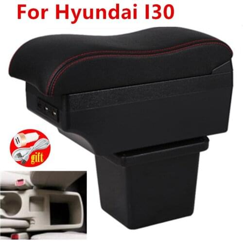 Armrest box For Hyundai Elantra Touring i30 i30cw 2007-2011 Dual layer Leather Central Store Content box with USB LED light