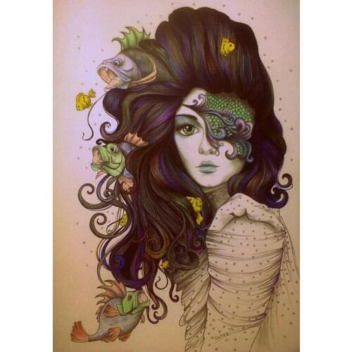 Full square round diamond painting Fish Woman, diamond embroidery 5D rhinestone mosaic diamond inlaid pattern Art,YG2454